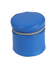 Leather cylindrical jewellery case, cobalt, front