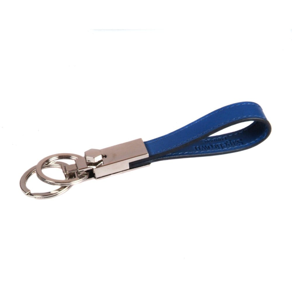 Leather detachable key ring, cobalt, front