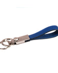 Leather detachable key ring, cobalt, front