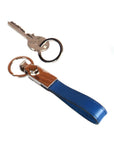 Leather detachable key ring, cobalt