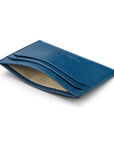 Flat leather credit card holder with middle pocket, 5 CC slots, cobalt saffiano, inside