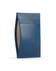 Flat leather credit card holder with middle pocket, 5 CC slots, cobalt saffiano, front