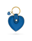 Leather heart shaped key ring, cobalt, front