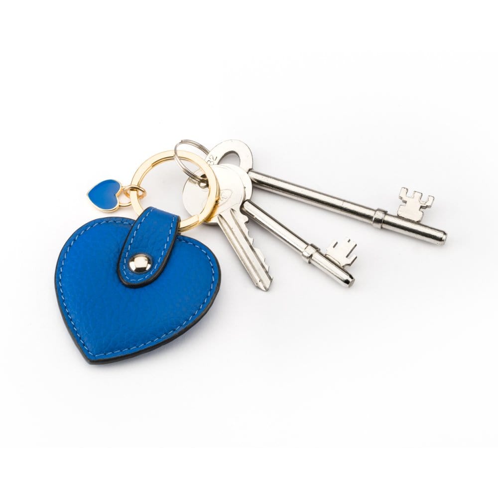 Leather heart shaped key ring, cobalt