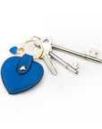 Leather heart shaped key ring, cobalt