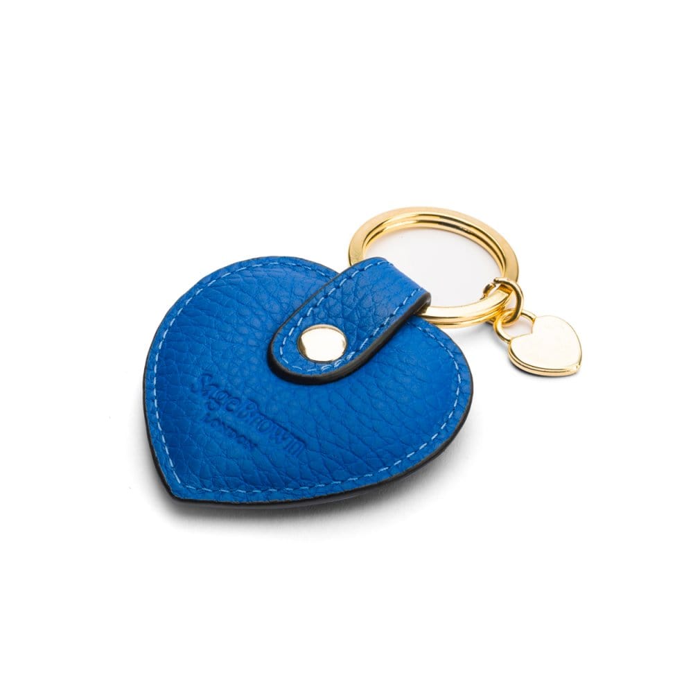 Leather heart shaped key ring, cobalt, back
