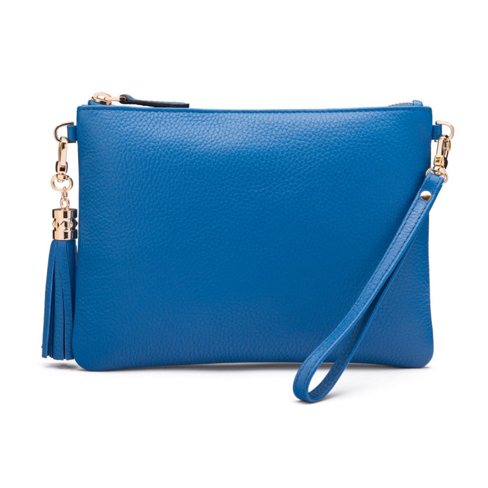 Leather cross body bag with chain strap, cobalt, without shoulder strap