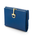 Leather purse with brass clasp, cobalt, front view