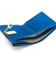 Leather purse with brass clasp, cobalt, inside