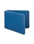 Leather travel card wallet, cobalt, front