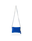 Leather woven cross body bag, cobalt, with long strap