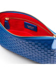 Leather woven cross body bag, cobalt, inside