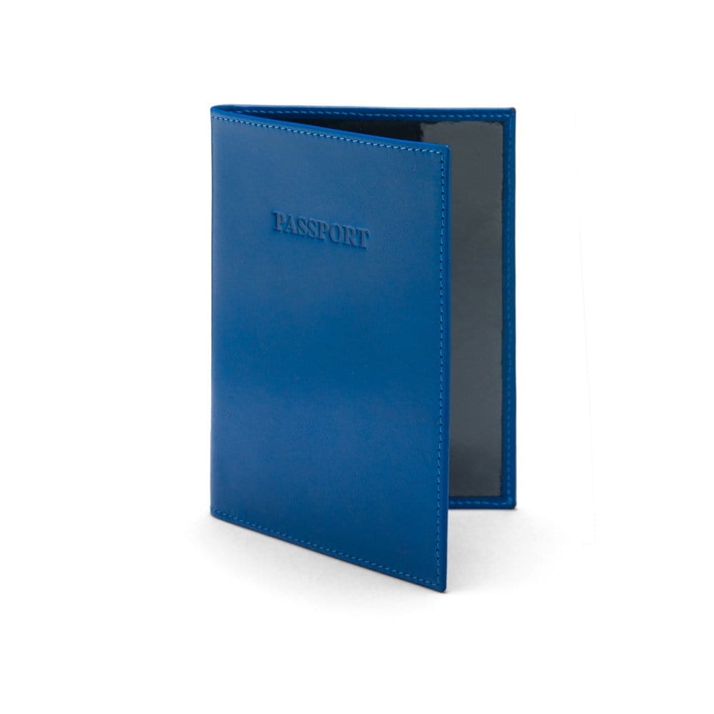 Luxury leather passport cover, cobalt, front