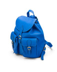 Leather backpack with pockets, cobalt, side view