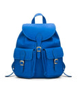 Leather backpack with pockets, cobalt, front