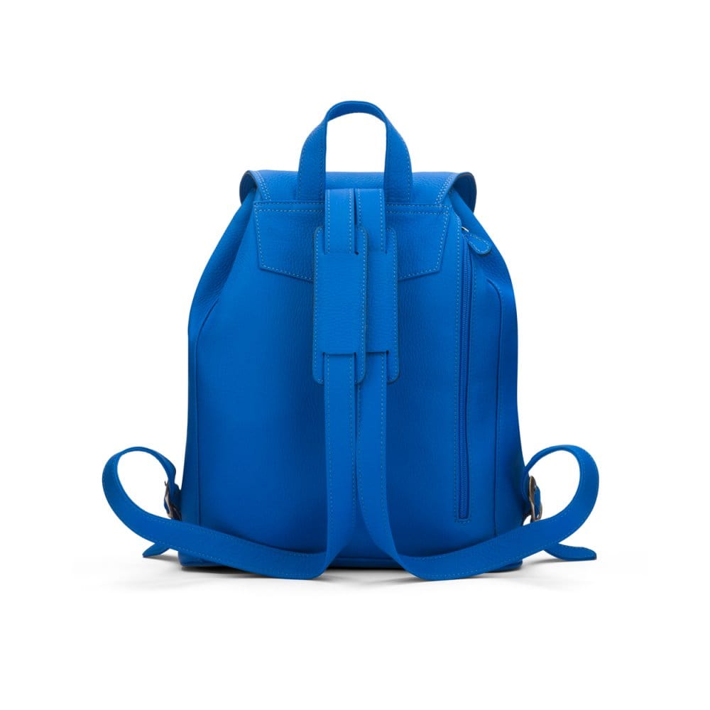 Leather backpack with pockets, cobalt, back