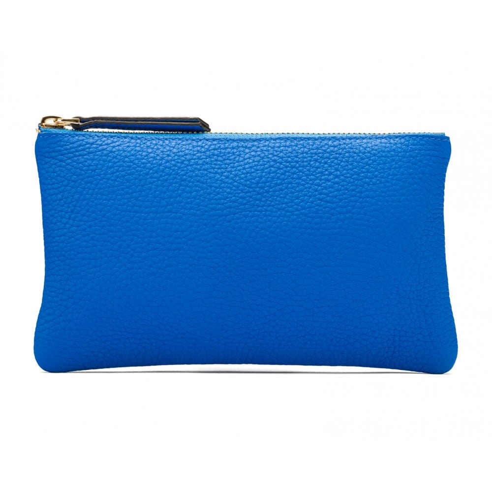 Medium leather makeup bag, cobalt, front