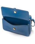 Compact crossbody bag, cobalt saffiano, front pocket