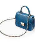 Ostrich leather Betty bag with top handle, cobalt ostrich, side