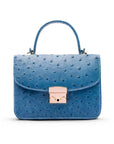 Ostrich leather Betty bag with top handle, cobalt ostrich, front