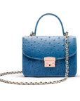 Ostrich leather Betty bag with top handle, cobalt ostrich, with chain strap