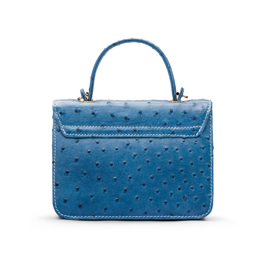 Ostrich leather Betty bag with top handle, cobalt ostrich, back