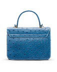 Ostrich leather Betty bag with top handle, cobalt ostrich, back