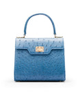 Mini ostrich leather Morgan Bag, top handle bag, cobalt, front