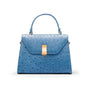 Ostrich leather top handle bag, cobalt, front