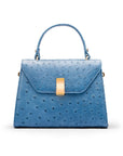 Ostrich leather top handle bag, cobalt, front