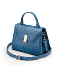 Ostrich leather top handle bag, cobalt, side