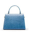 Ostrich leather top handle bag, cobalt, back