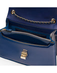 Leather chain bag, cobalt patent, inside view