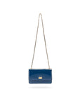 Leather chain bag, cobalt patent, chain strap