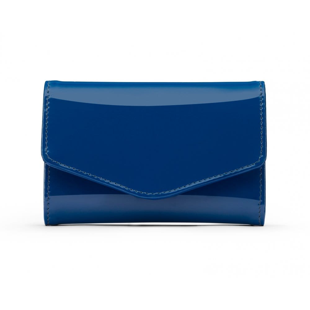 Small leather concertina purse, cobalt patent, front