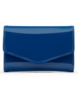 Small leather concertina purse, cobalt patent, front