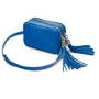 Woven leather camera bag, cobalt, side