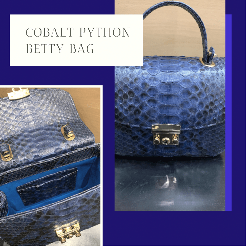 Small real python top handle bag, cobalt