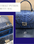 Small real python top handle bag, cobalt