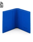 RFID leather wallet with 4 CC, cobalt, open