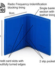 RFID leather wallet with 4 CC, cobalt, features