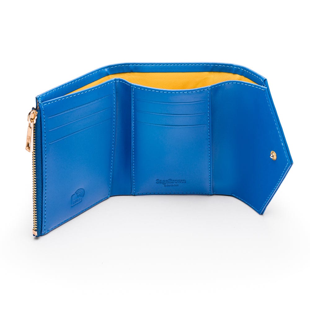 RFID blocking leather envelope purse, cobalt, inside