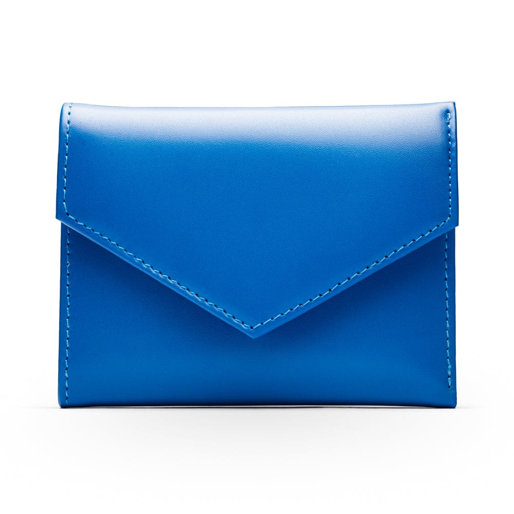 RFID blocking leather envelope purse, cobalt, front