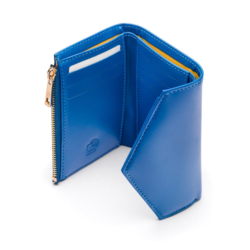 RFID blocking leather envelope purse, cobalt, interior