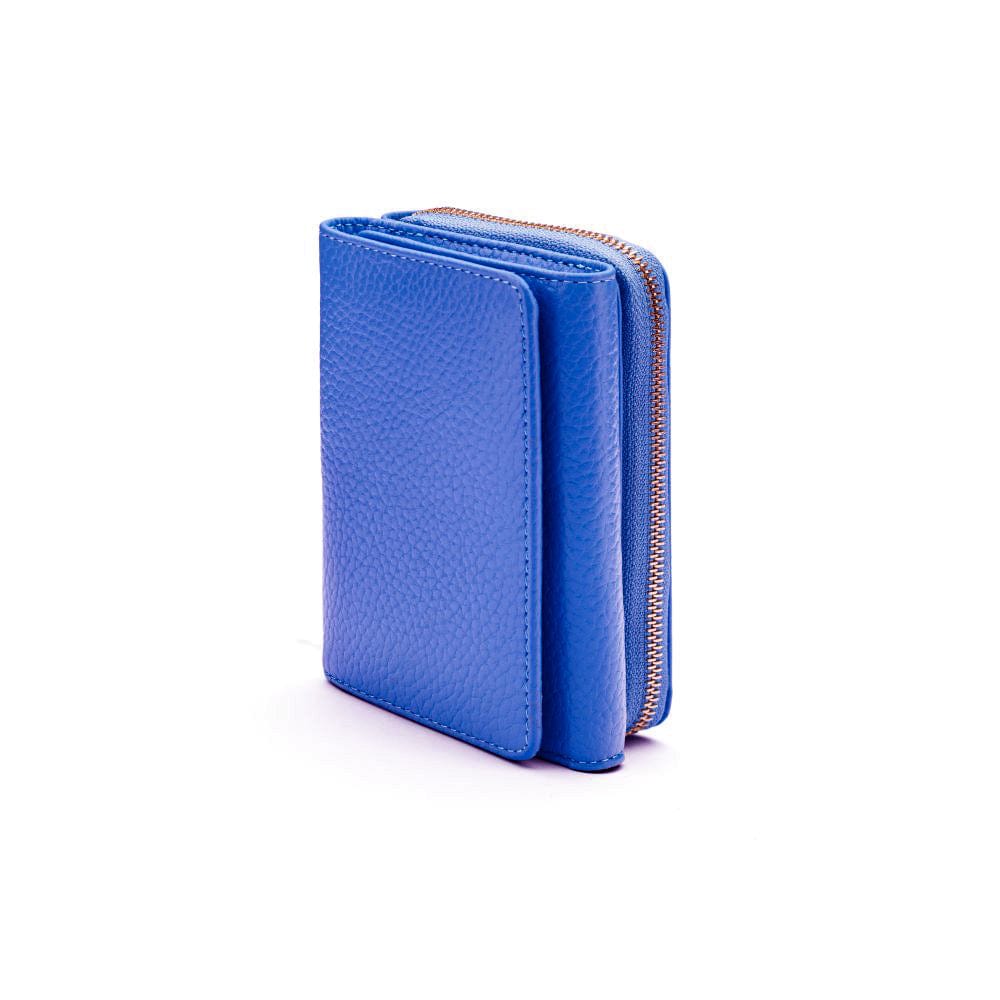 RFID blocking leather tri-fold purse, cobalt,, front