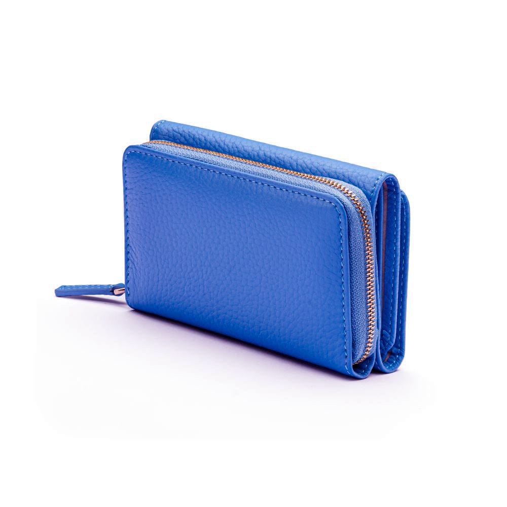 RFID blocking leather tri-fold purse, cobalt, back