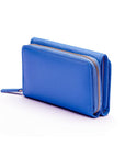 RFID blocking leather tri-fold purse, cobalt, back