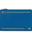 Leather travel document and currency case, cobalt, front