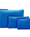 Set of 3 leather makeup pouches, cobalt, all sizes