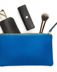 Set of 3 leather makeup pouches,cobalt, medium